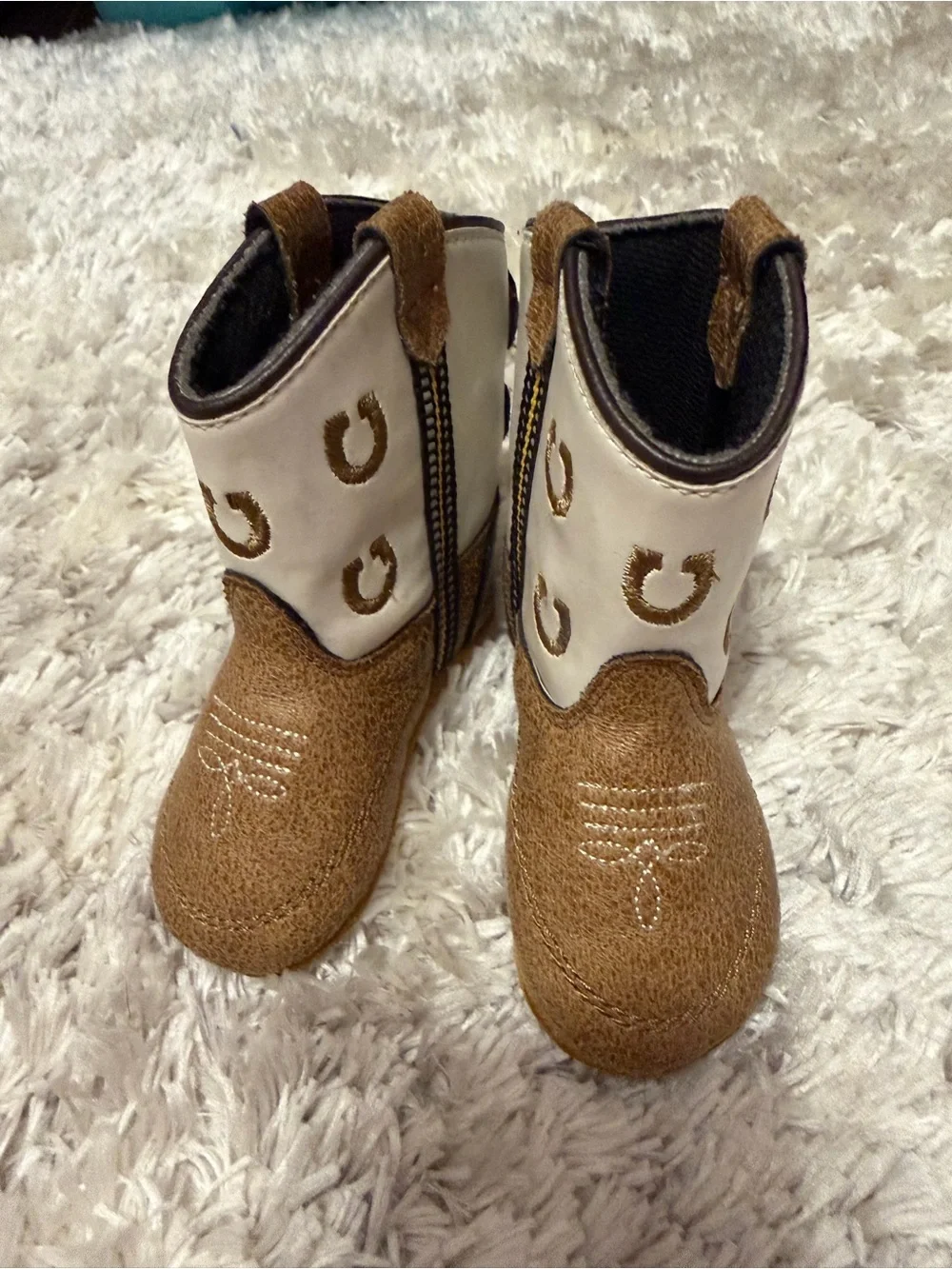 Boot Barn Infant Boys' Luke Little Horseshoe Western Boots - White & Tan